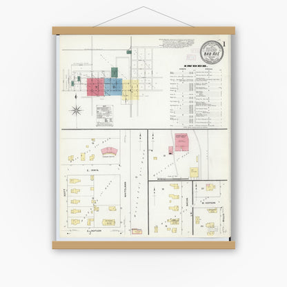 Old map wall art mockup — magnetic wood frame on white wall — Sanborn Fire Insurance Map from Bad Axe, Huron County, Michigan (1909), Sheet #0001