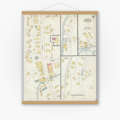 Old map wall art mockup — magnetic wood frame on white wall — Sanborn Fire Insurance Map from Cambridge, Washington County, New York (1898), Sheet #0003