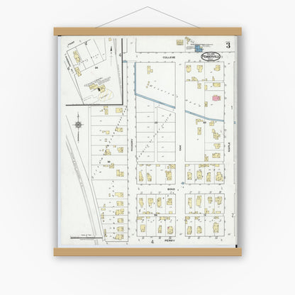 Old map wall art mockup — magnetic wood frame on white wall — Sanborn Fire Insurance Map from Pemberville, Wood County, Ohio (1920), Sheet #0003