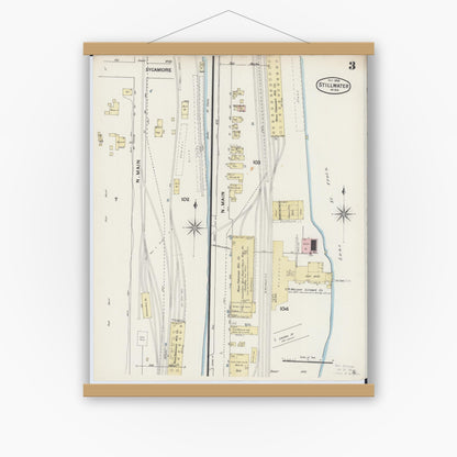 Old map wall art mockup — magnetic wood frame on white wall — Sanborn Fire Insurance Map from Stillwater, Washington County, Minnesota (1888), Sheet #0003