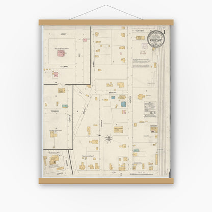 Old map wall art mockup — magnetic wood frame on white wall — Sanborn Fire Insurance Map from Manassas, Independent Cities, Virginia (1907) - Complete Map Set