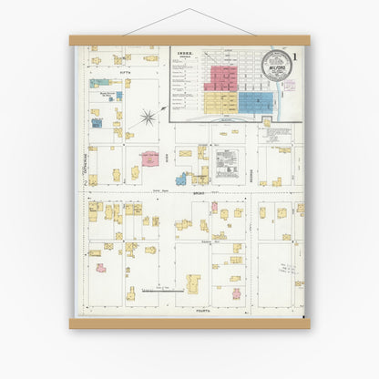 Old map wall art mockup — magnetic wood frame on white wall — Sanborn Fire Insurance Map from Milford, Pike County, Pennsylvania (1905), Sheet #0001