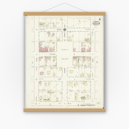 Old map wall art mockup — magnetic wood frame on white wall — Sanborn Fire Insurance Map from Lebanon, Saint Clair County, Illinois (1914), Sheet #0004