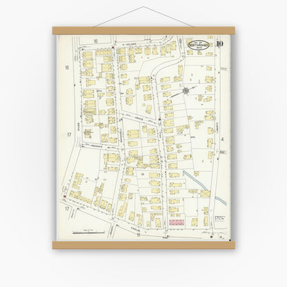 Old map wall art mockup — magnetic wood frame on white wall — Sanborn Fire Insurance Map from North Adams, Berkshire County, Massachusetts (1914), Sheet #0010