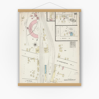 Old map wall art mockup — magnetic wood frame on white wall — Sanborn Fire Insurance Map from Madison, Dane County, Wisconsin (1885), Sheet #0010