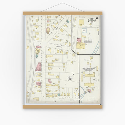 Old map wall art mockup — magnetic wood frame on white wall — Sanborn Fire Insurance Map from Bedford, Cuyahoga County, Ohio (1896), Sheet #0002