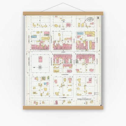 Old map wall art mockup — magnetic wood frame on white wall — Sanborn Fire Insurance Map from Palmyra, Marion County, Missouri (1899), Sheet #0003