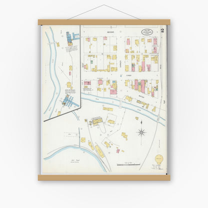 Old map wall art mockup — magnetic wood frame on white wall — Sanborn Fire Insurance Map from Jordan, Scott County, Minnesota (1904), Sheet #0002