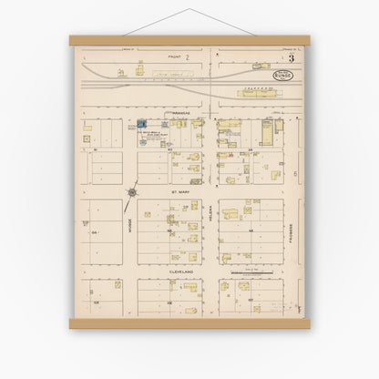 Old map wall art mockup — magnetic wood frame on white wall — Sanborn Fire Insurance Map from Runge, Karnes County, Texas (1922), Sheet #0003