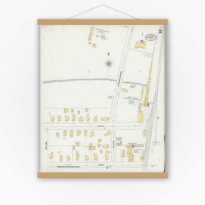Old map wall art mockup — magnetic wood frame on white wall — Sanborn Fire Insurance Map from Homer, Cortland County, New York (1898), Sheet #0002