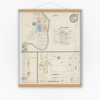 Old map wall art mockup — magnetic wood frame on white wall — Sanborn Fire Insurance Map from San Angelo, Tom Green County, Texas (1889) - Complete Map Set