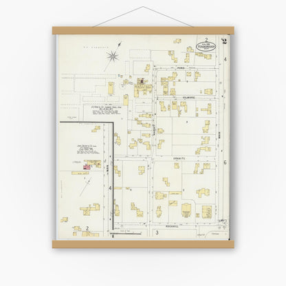 Old map wall art mockup — magnetic wood frame on white wall — Sanborn Fire Insurance Map from Foxboro, Norfolk County, Massachusetts (1898), Sheet #0002