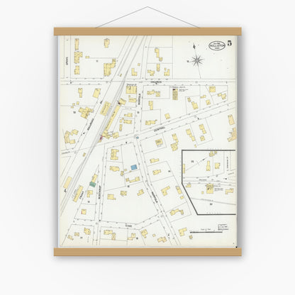 Old map wall art mockup — magnetic wood frame on white wall — Sanborn Fire Insurance Map from Holliston, Middlesex County, Massachusetts (1901), Sheet #0005