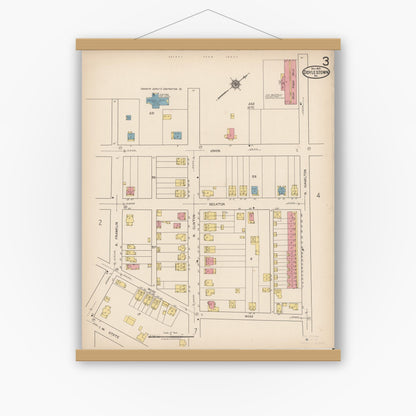 Old map wall art mockup — magnetic wood frame on white wall — Sanborn Fire Insurance Map from Doylestown, Bucks County, Pennsylvania (1922), Sheet #0003
