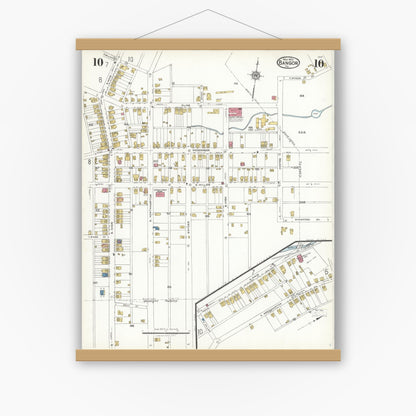 Old map wall art mockup — magnetic wood frame on white wall — Sanborn Fire Insurance Map from Bangor, Northampton County, Pennsylvania (1923), Sheet #0010
