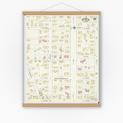 Old map wall art mockup — magnetic wood frame on white wall — Sanborn Fire Insurance Map from Mount Vernon, Knox County, Ohio (1913), Sheet #0014