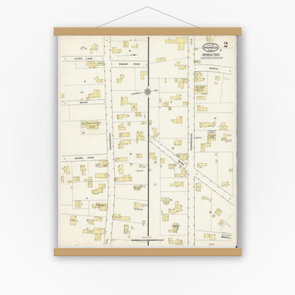 Old map wall art mockup — magnetic wood frame on white wall — Sanborn Fire Insurance Map from Harwich, Barnstable County, Massachusetts (1915), Sheet #0002