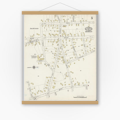 Old map wall art mockup — magnetic wood frame on white wall — Sanborn Fire Insurance Map from Abington, Plymouth County, Massachusetts (1915), Sheet #0005