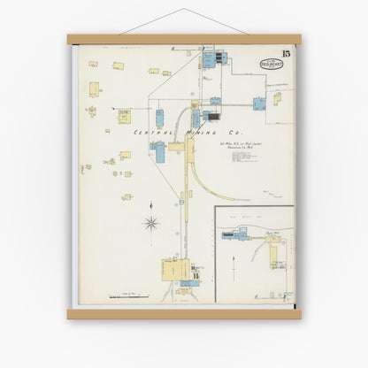Old map wall art mockup — magnetic wood frame on white wall — Sanborn Fire Insurance Map from Red Jacket, Houghton County, Michigan (1893), Sheet #0015