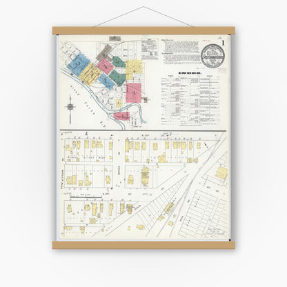 Old map wall art mockup — magnetic wood frame on white wall — Sanborn Fire Insurance Map from East Grand Forks, Polk County, Minnesota (1909) - Complete Map Set