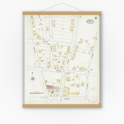 Old map wall art mockup — magnetic wood frame on white wall — Sanborn Fire Insurance Map from Peekskill, Westchester County, New York (1905), Sheet #0003