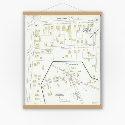 Old map wall art mockup — magnetic wood frame on white wall — Sanborn Fire Insurance Map from Randolph, Norfolk County, Massachusetts (1919), Sheet #0006