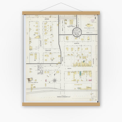 Old map wall art mockup — magnetic wood frame on white wall — Sanborn Fire Insurance Map from Colfax, McLean County, Illinois (1893), Sheet #0001