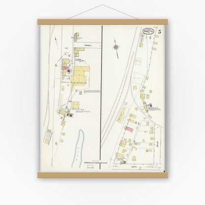 Old map wall art mockup — magnetic wood frame on white wall — Sanborn Fire Insurance Map from Wharton, Wharton County, Texas (1912), Sheet #0006