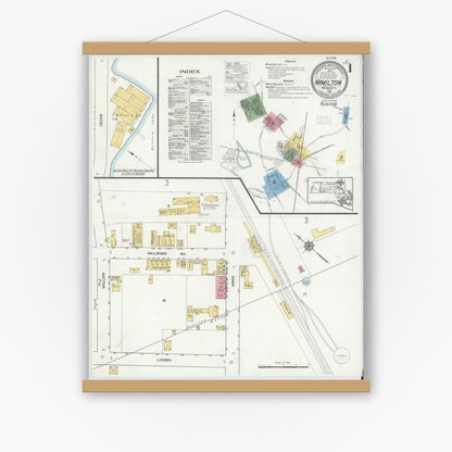 Old map wall art mockup — magnetic wood frame on white wall — Sanborn Fire Insurance Map from Hamilton, Essex County, Massachusetts (1916), Sheet #0001