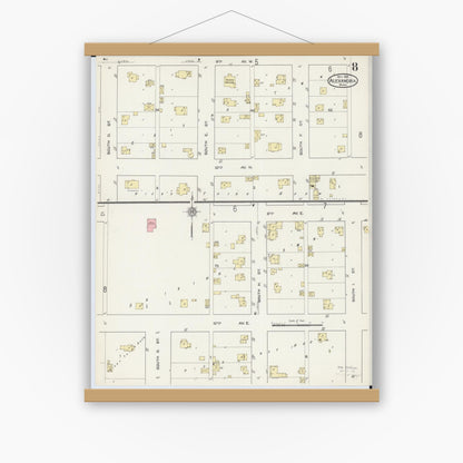 Old map wall art mockup — magnetic wood frame on white wall — Sanborn Fire Insurance Map from Alexandria, Douglas County, Minnesota (1914), Sheet #0008