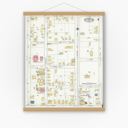Old map wall art mockup — magnetic wood frame on white wall — Sanborn Fire Insurance Map from Tarpon Springs, Pinellas County, Florida (1919), Sheet #0004