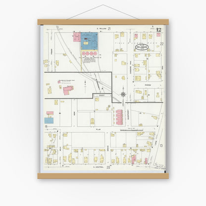 Old map wall art mockup — magnetic wood frame on white wall — Sanborn Fire Insurance Map from Delaware, Delaware County, Ohio (1911), Sheet #0012