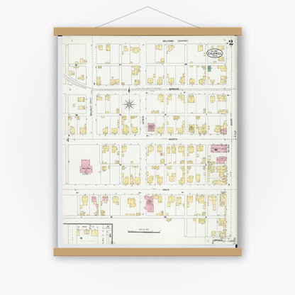 Old map wall art mockup — magnetic wood frame on white wall — Sanborn Fire Insurance Map from Caldwell, Noble County, Ohio (1905), Sheet #0002