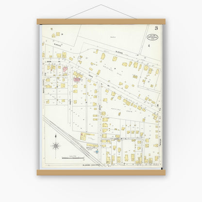 Old map wall art mockup — magnetic wood frame on white wall — Sanborn Fire Insurance Map from Athens, Athens County, Ohio (1907), Sheet #0003