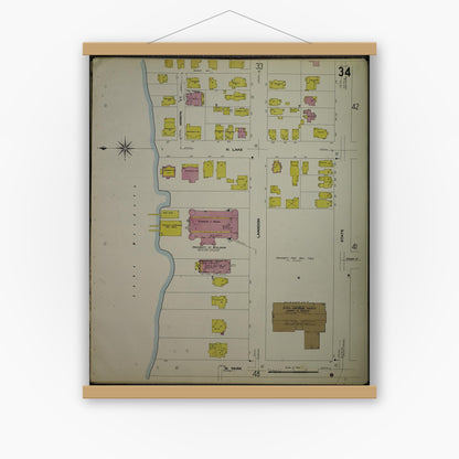Old map wall art mockup — magnetic wood frame on white wall — Sanborn Fire Insurance Map from Madison, Dane County, Wisconsin (1908), Sheet #0034