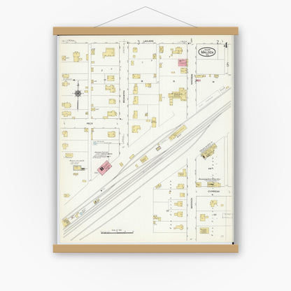 Old map wall art mockup — magnetic wood frame on white wall — Sanborn Fire Insurance Map from Malden, Dunklin County, Missouri (1911), Sheet #0004