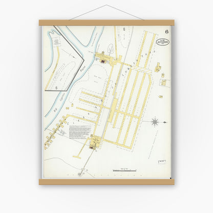 Old map wall art mockup — magnetic wood frame on white wall — Sanborn Fire Insurance Map from Jefferson, Marion County, Texas (1901), Sheet #0006