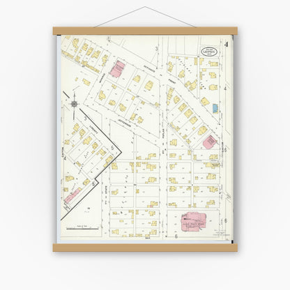 Old map wall art mockup — magnetic wood frame on white wall — Sanborn Fire Insurance Map from Leipsic, Putnam County, Ohio (1910), Sheet #0004