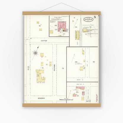 Old map wall art mockup — magnetic wood frame on white wall — Sanborn Fire Insurance Map from Anaheim, Orange County, California (1894), Sheet #0005