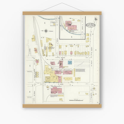 Old map wall art mockup — magnetic wood frame on white wall — Sanborn Fire Insurance Map from Kennett Square, Chester County, Pennsylvania (1914), Sheet #0006
