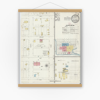 Old map wall art mockup — magnetic wood frame on white wall — Sanborn Fire Insurance Map from Colorado, Mitchell County, Texas (1896), Sheet #0001