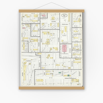 Old map wall art mockup — magnetic wood frame on white wall — Sanborn Fire Insurance Map from Gary, Lake County, Indiana (1907), Sheet #0004