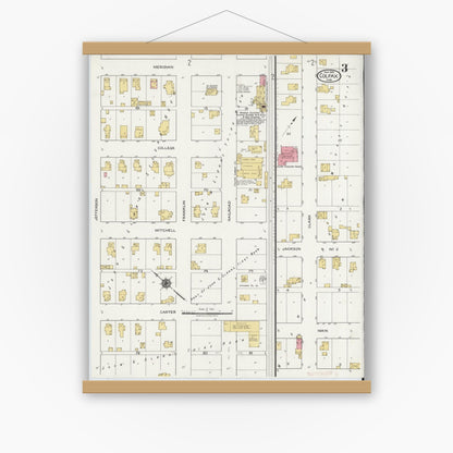 Old map wall art mockup — magnetic wood frame on white wall — Sanborn Fire Insurance Map from Colfax, Clinton County, Indiana (1919), Sheet #0003