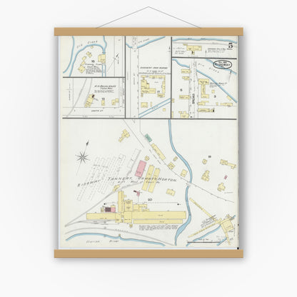 Old map wall art mockup — magnetic wood frame on white wall — Sanborn Fire Insurance Map from Ridgway, Elk County, Pennsylvania (1892), Sheet #0005