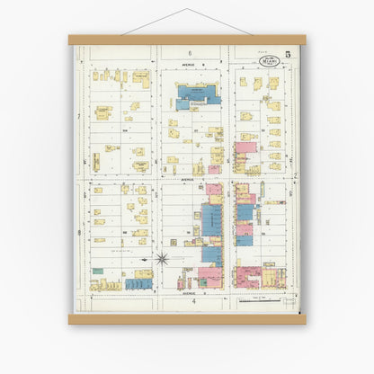 Old map wall art mockup — magnetic wood frame on white wall — Sanborn Fire Insurance Map from Miami, Dade County, Florida (1906), Sheet #0005