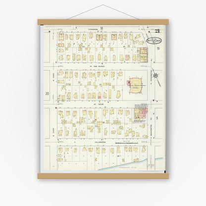 Old map wall art mockup — magnetic wood frame on white wall — Sanborn Fire Insurance Map from Battle Creek, Calhoun County, Michigan (1913), Sheet #0021