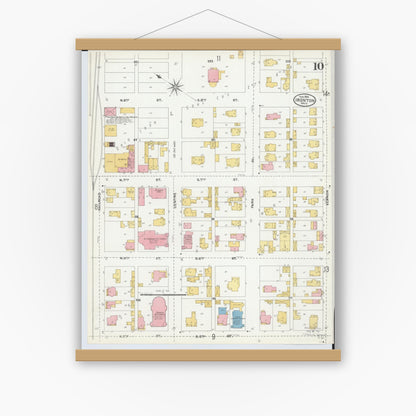 Old map wall art mockup — magnetic wood frame on white wall — Sanborn Fire Insurance Map from Ironton, Lawrence County, Ohio (1904), Sheet #0010