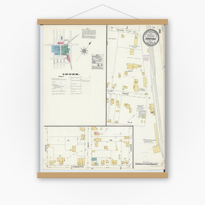 Old map wall art mockup — magnetic wood frame on white wall — Sanborn Fire Insurance Map from Johnstown, Licking County, Ohio (1905), Sheet #0001