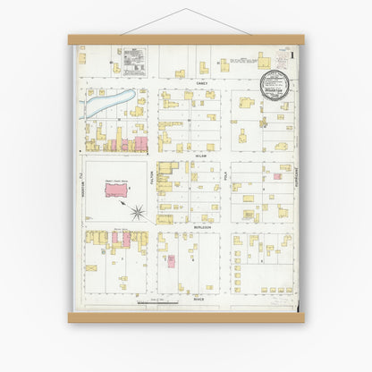 Old map wall art mockup — magnetic wood frame on white wall — Sanborn Fire Insurance Map from Wharton, Wharton County, Texas (1900), Sheet #0001
