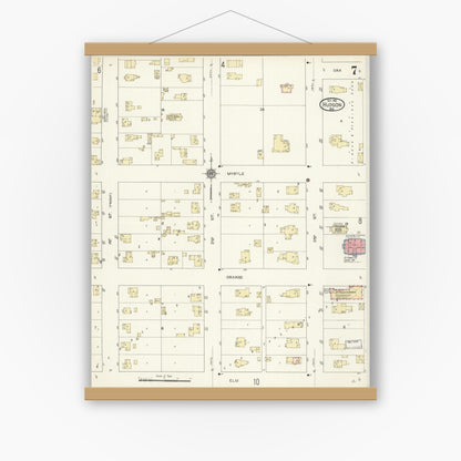 Old map wall art mockup — magnetic wood frame on white wall — Sanborn Fire Insurance Map from Hudson, St. Croix County, Wisconsin (1912), Sheet #0007